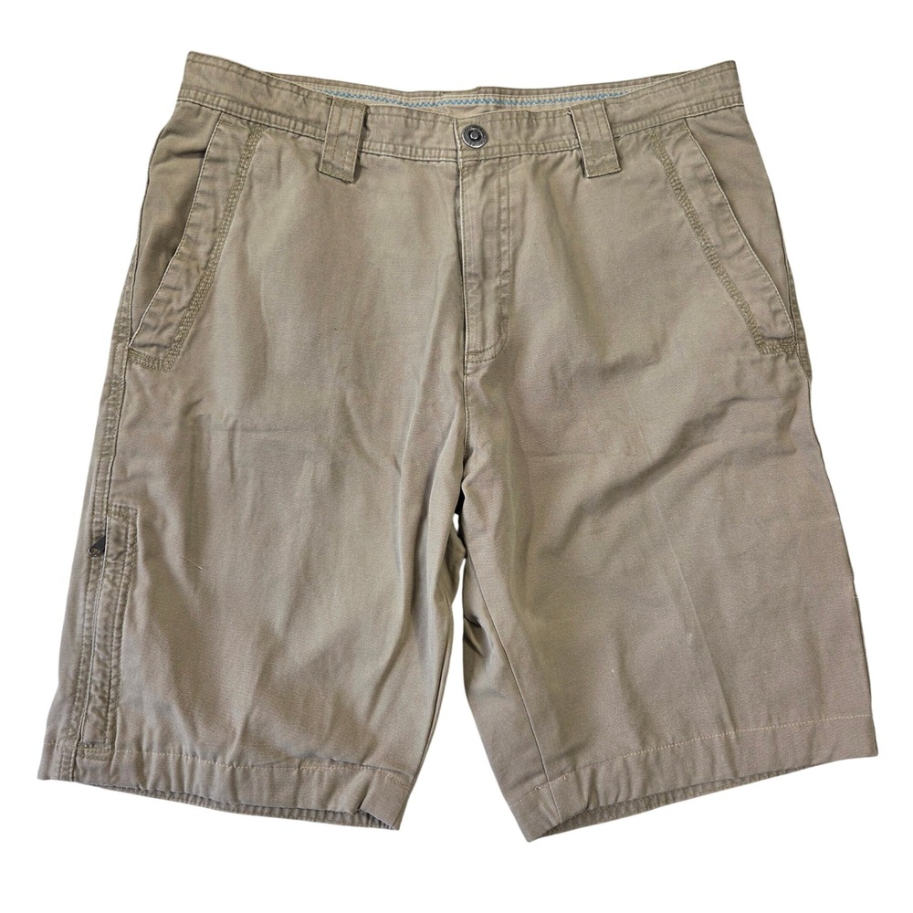 Columbia Mens Tan Khaki Cotton Canvas Cargo Shorts 34W 11L Utility Outdoor Hike